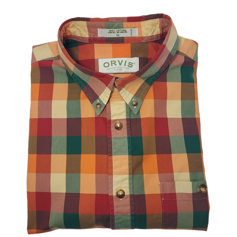 Orvis Multicolor Plaid Button-Down Shirt - Red, Orange, Green, Cream
